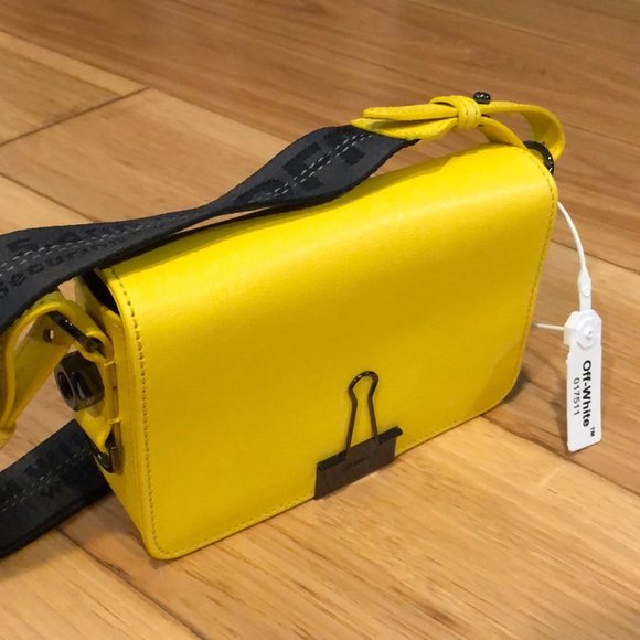 Off-White Handbags - Off-white yellow mini binder clip bag
